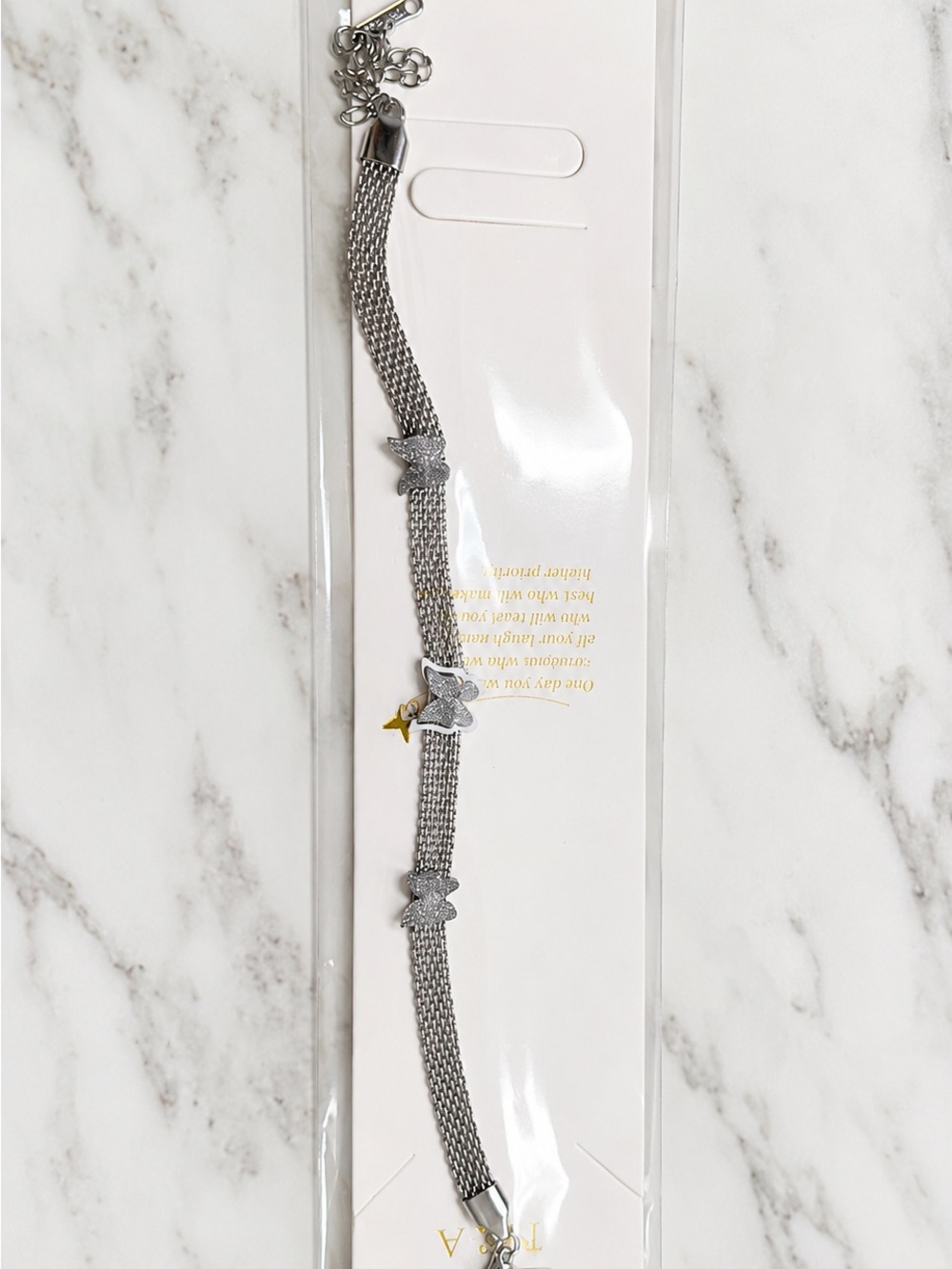 Silver Mesh Bracelet with Star Charms